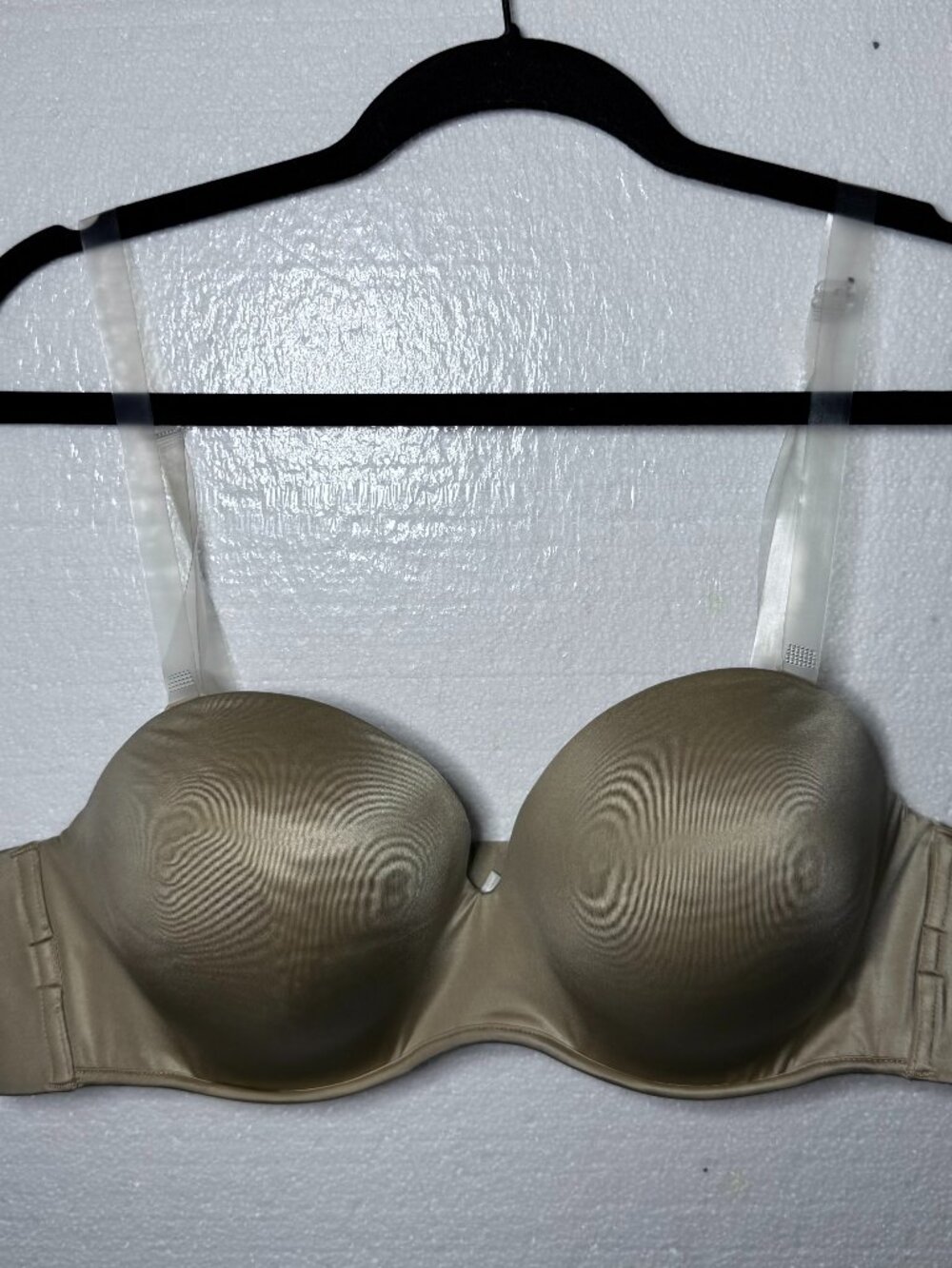 Cacique 40 C Nude Strapless Underwire Padded Bra Multi Way Satin Smooth Push Up